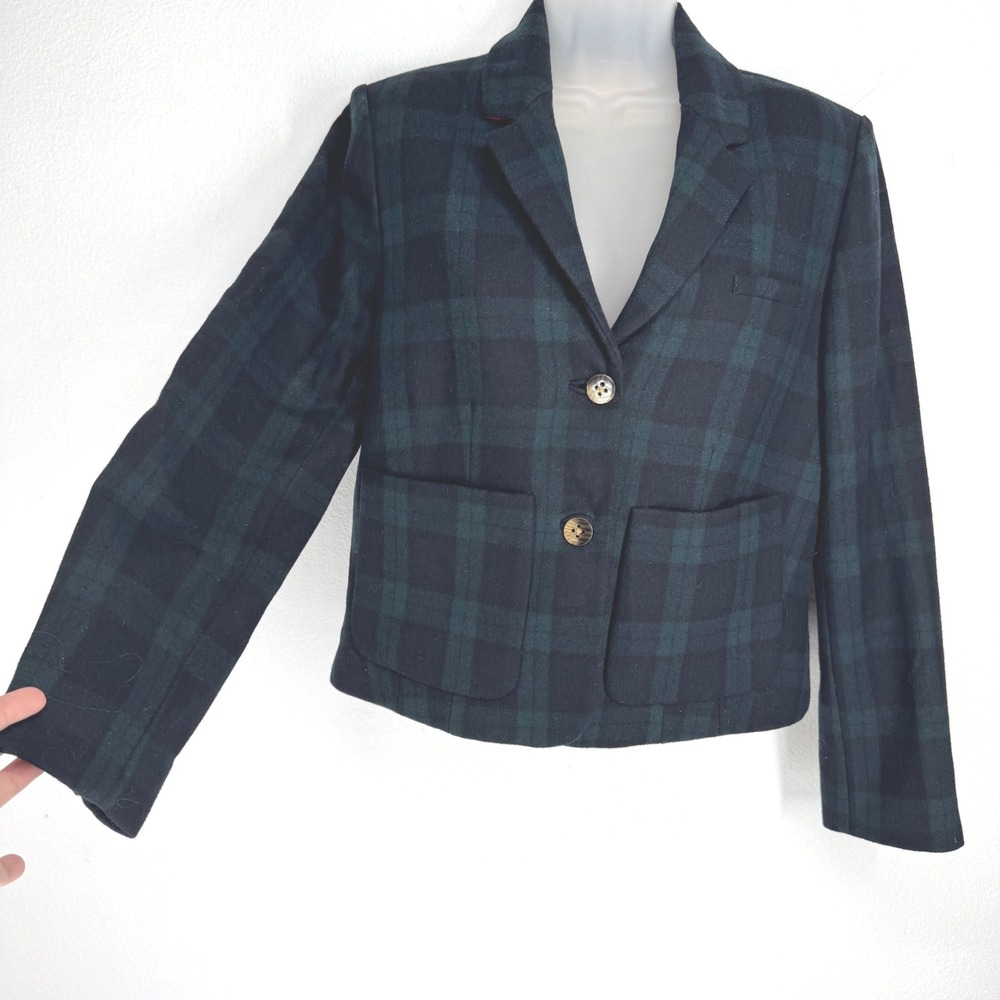 Cartonnier Anthropologie Black Watch Plaid Wool Blazer Jacket Size 10 Academia
